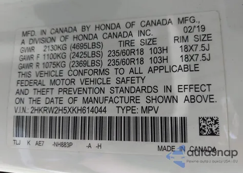 2019 Honda Cr-V Ex from USA, damaged, VIN 2HKRW2H5XKH614044